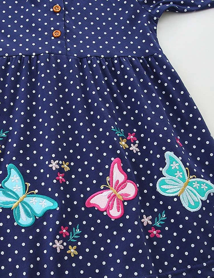 Blue Butterfly Appliqué Button Front Dress