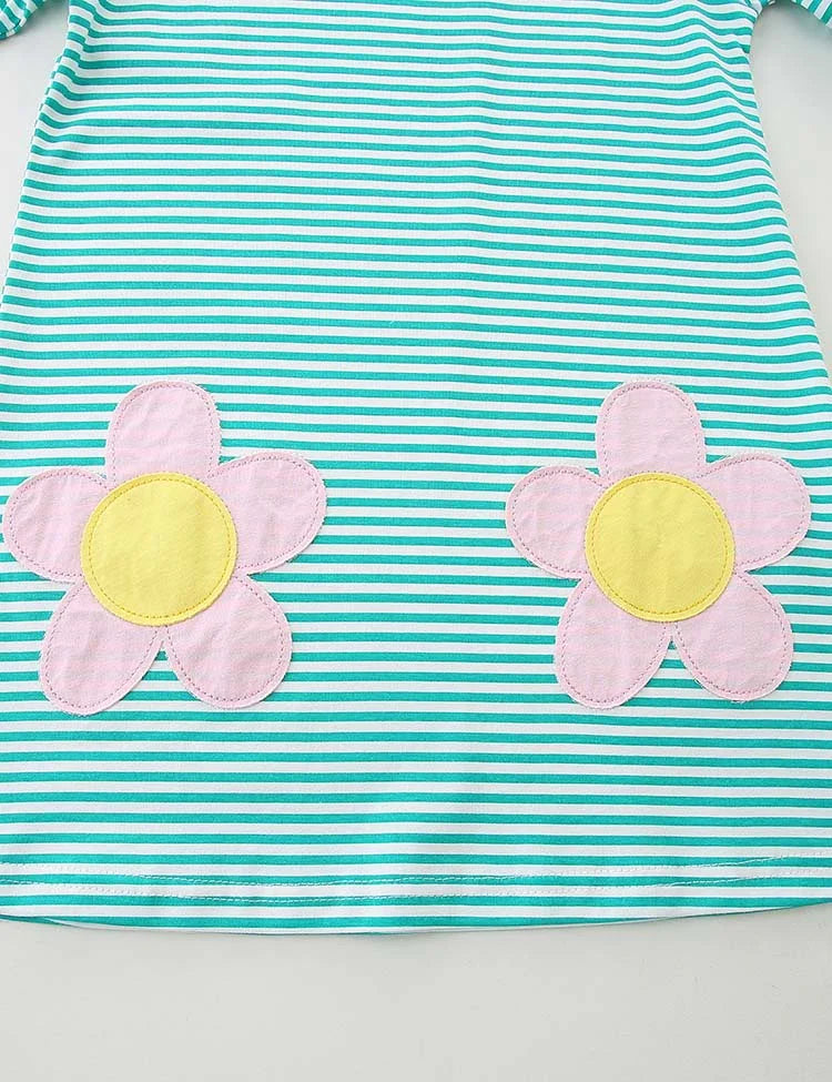 Flower Appliqué Striped Dress
