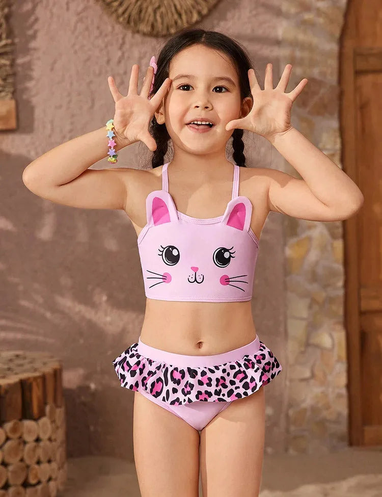 Leopard Print Ruffled Bikini Set