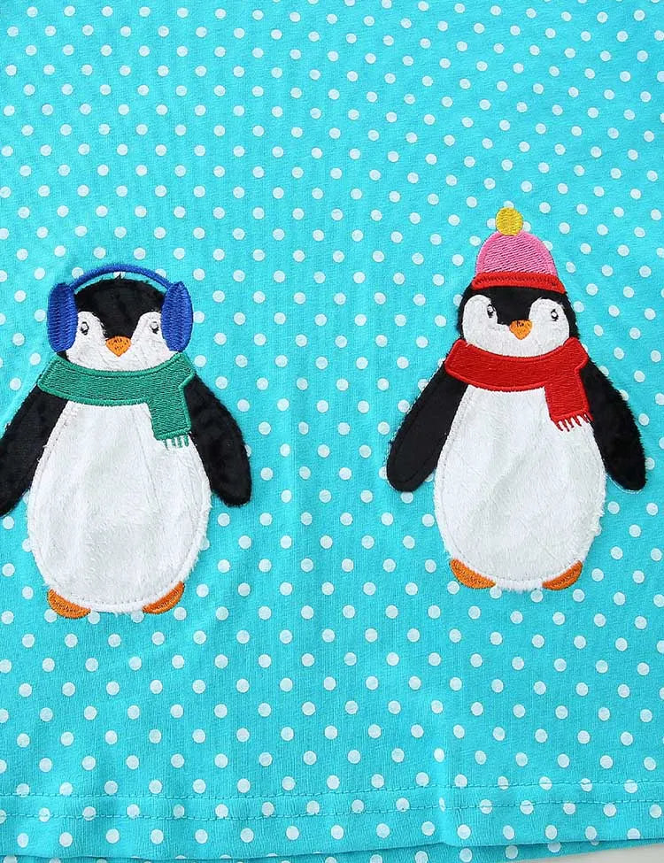 Cute Penguin Applique Long-sleeved Dress