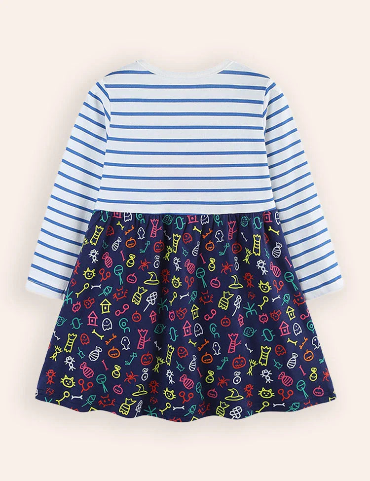 Halloween Pumpkin Appliqué Long Sleeves Dress