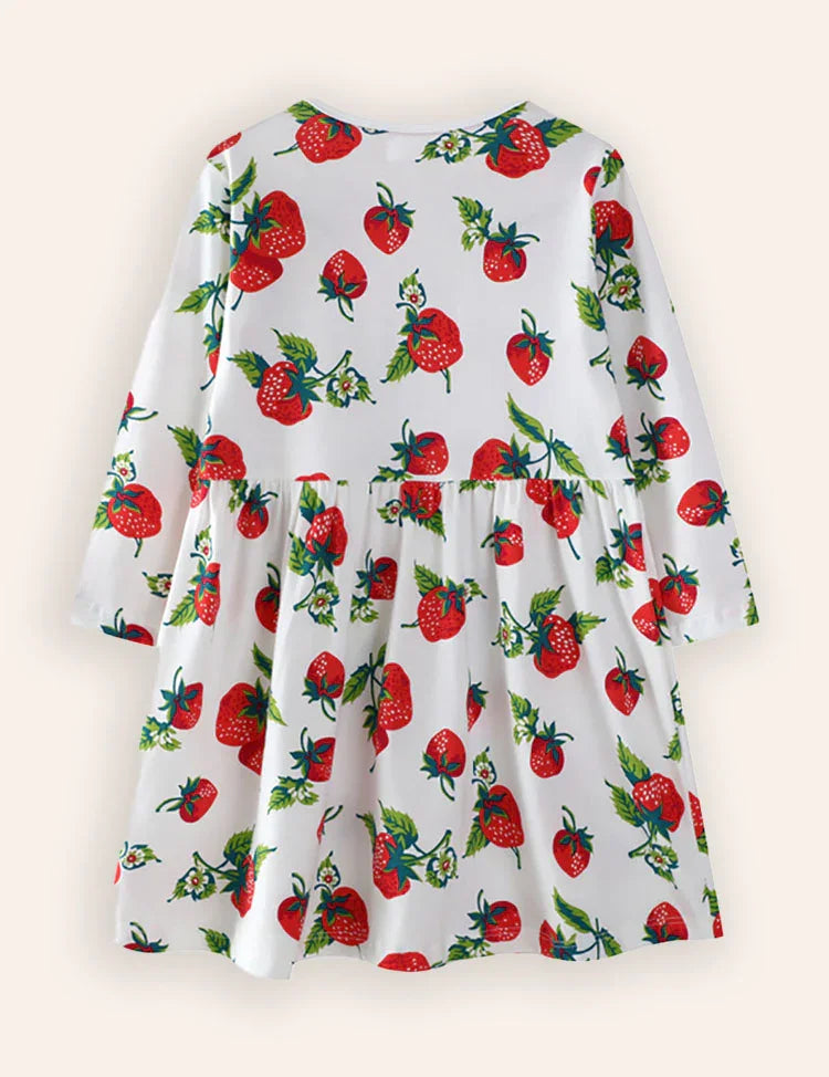 Strawberry Print Long-sleeved Dress