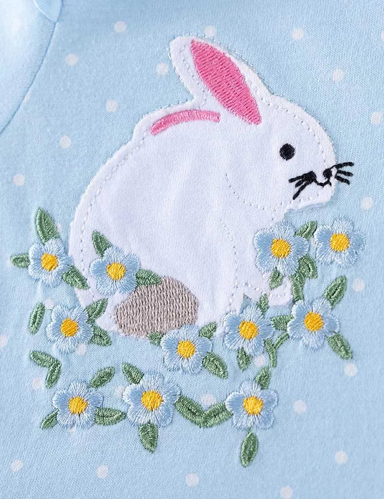 Cute Bunnies Appliqué Long Sleeves Dress