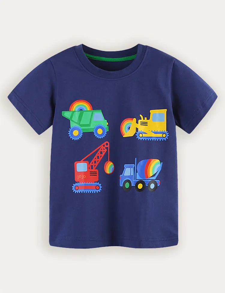 Construction Car Printed Short Sleeve T-Shirt