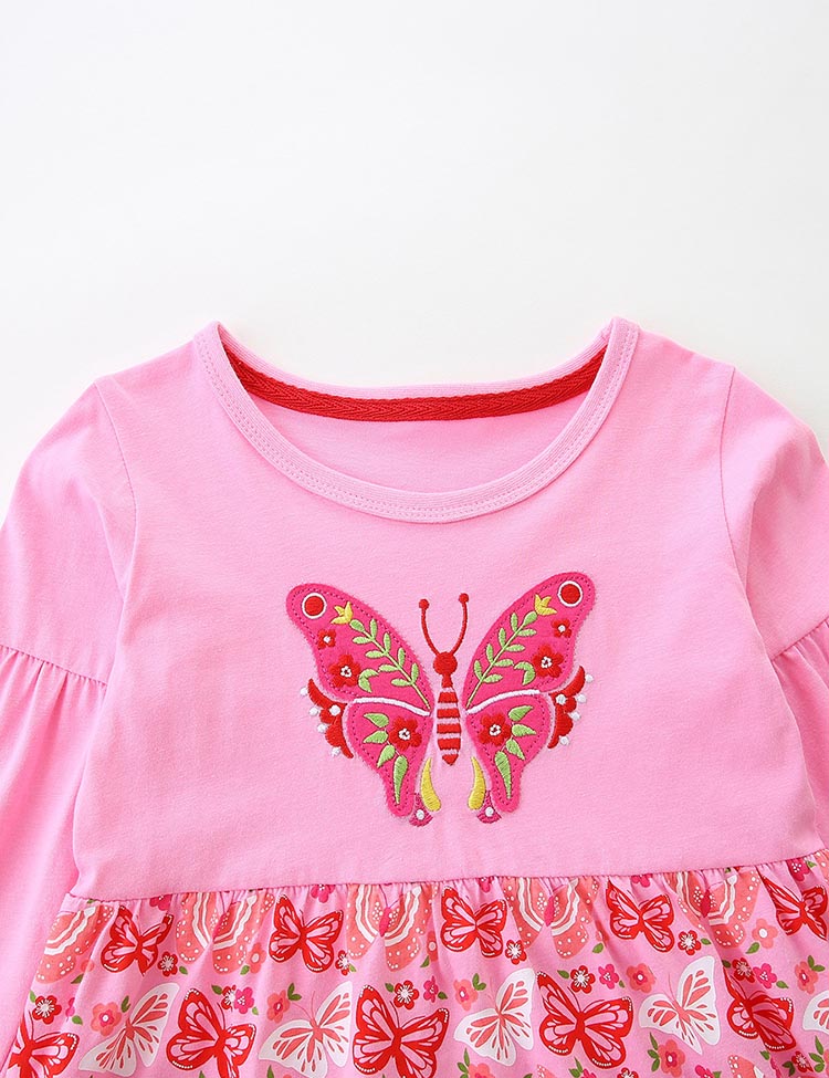 Butterfly Embroidered Long-sleeved Dress