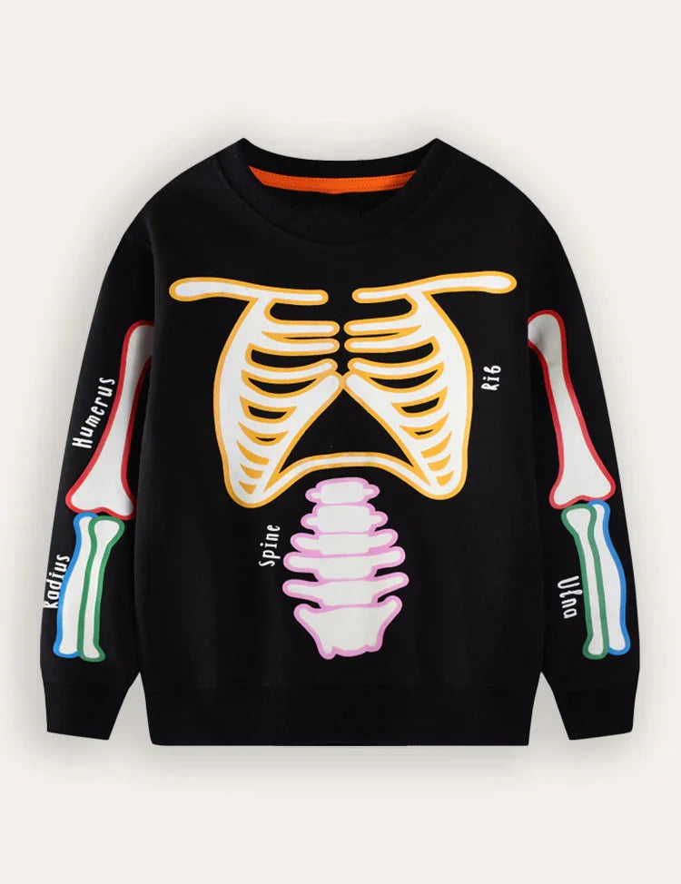 Halloween Luminous Skeleton Print Sweatshirt & Pants
