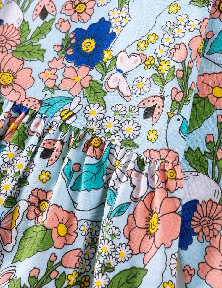 Floral Animal Printed Long Sleeves Dress