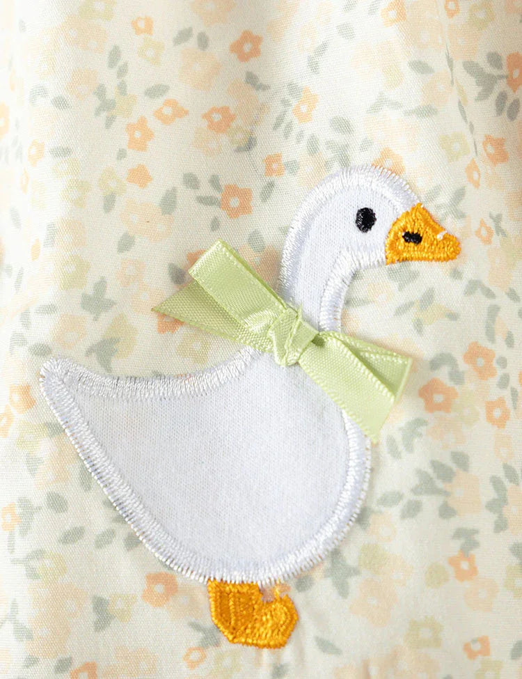 Cute Ducks Appliqué Long Sleeves Dress