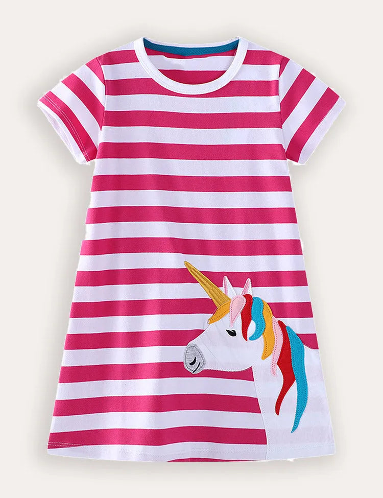 Unicorn Applique Stripe Cotton Dress