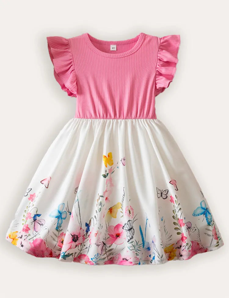 Printed Fly-Sleeved Dress