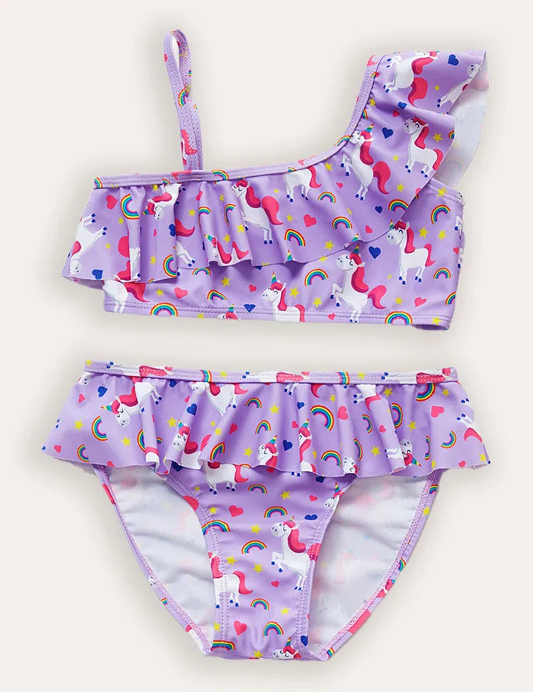 Flamingo Ruffled Split Swimsuit