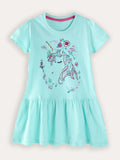 Unicorn Embroidered Cotton Dress
