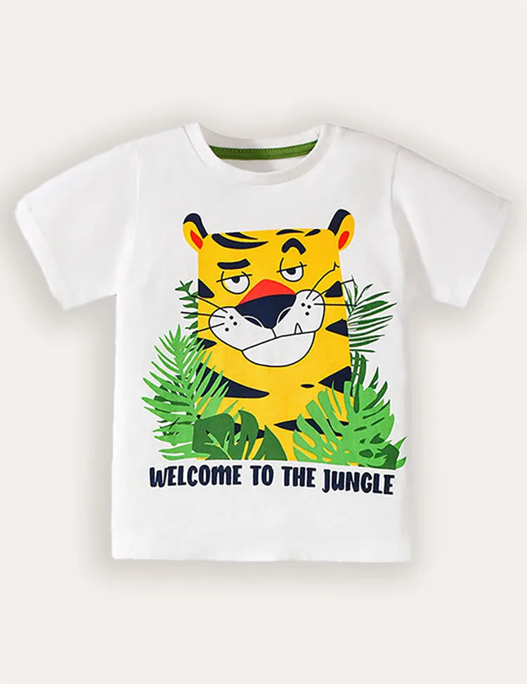 Tiger Jungle Printed Short Sleeve T-shirt and Shorts Set