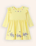 Floral Bunnies Appliqué Long Sleeve Dress