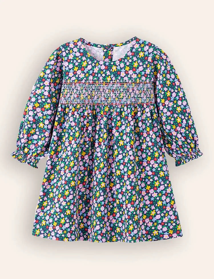 Floral Print Long-sleeved Cotton Dress