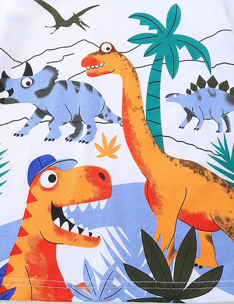 Cartoon Dinosaur Print Short Sleeve T-Shirt and Shorts Set