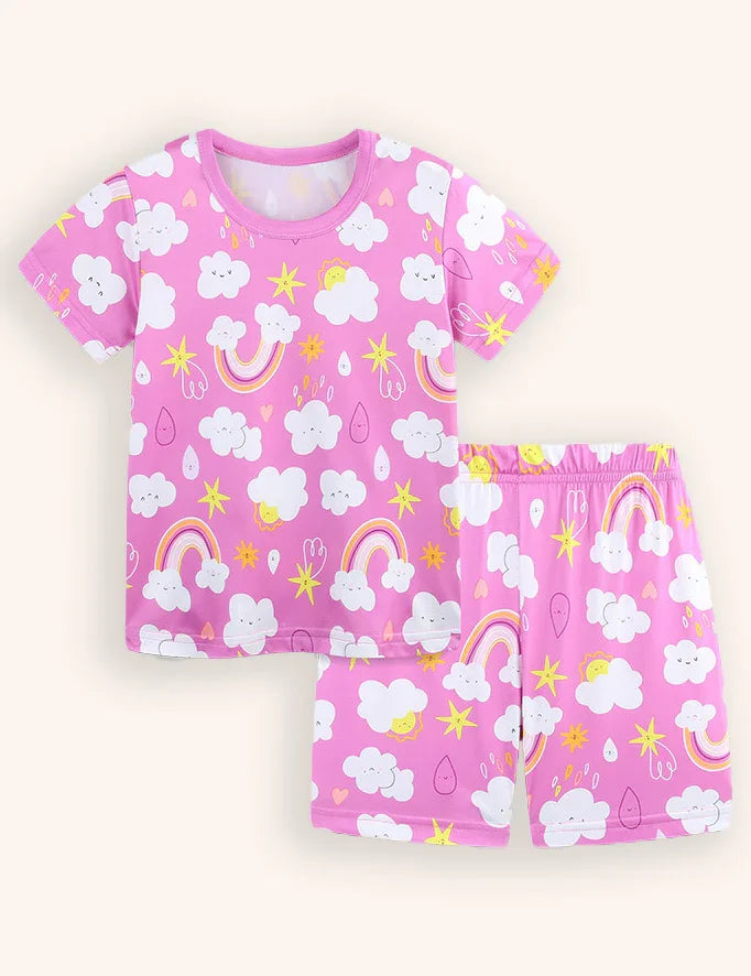 Rainbow Cloud Printed Short Sleeve Pajama Set