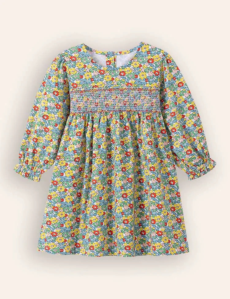 Floral Print Long-sleeved Cotton Dress