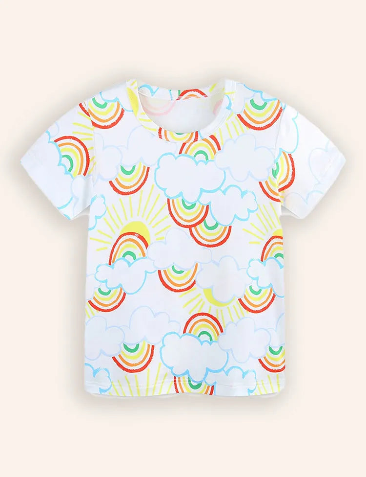 Rainbow Cloud Printed Short Sleeve T-Shirt Pajama Set