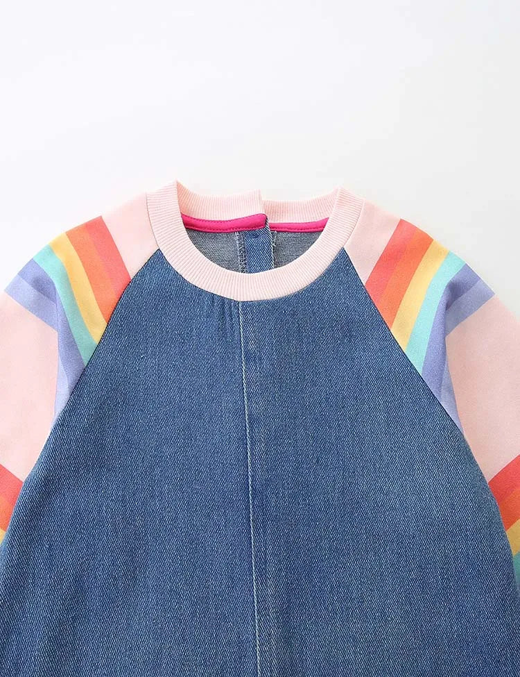 Cute Penguin Embroidered Denim Long-sleeved Dress