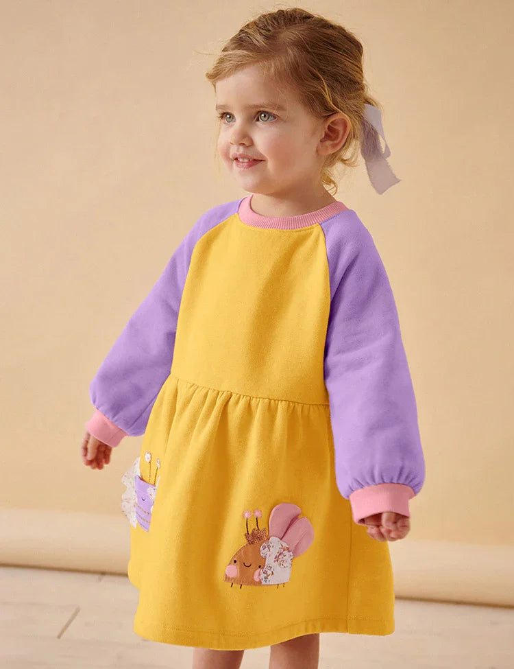 Cute Butterfly Applique Long Sleeve Dress
