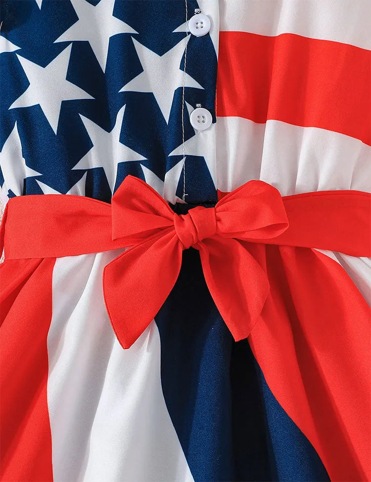 Independence Day Bow Fly-sleeved Dress