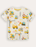 Cartoon Construction Car Printed Short Sleeve T-Shirt