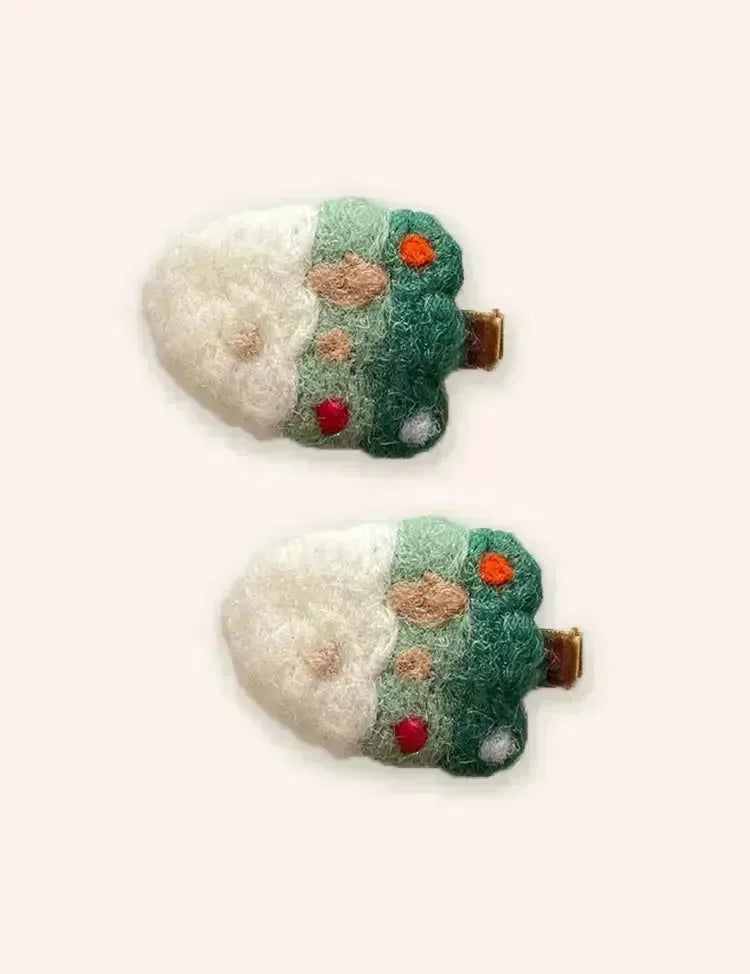 2PCS Christmas Wool Felt Cute Hairpins
