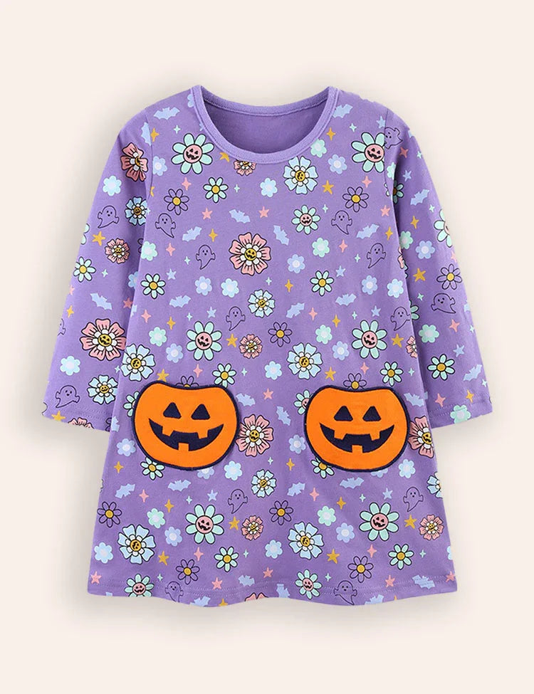 Halloween Applique Long Sleeve Dress