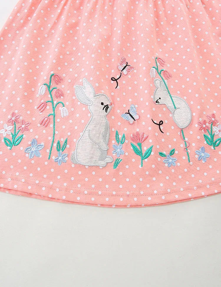 Cute Bunny Applique Long Sleeve Dress