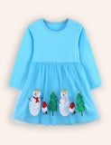 Snow Christams Tree Applique Tulle Dress