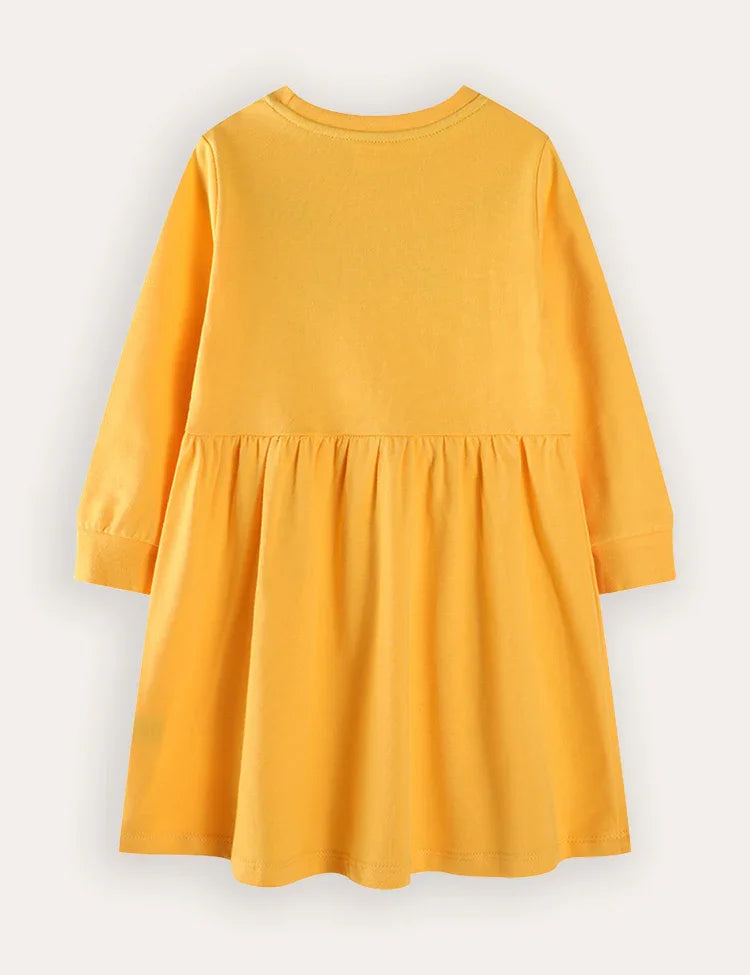 Rainbow Embroidered Pocket Long Sleeve Dress