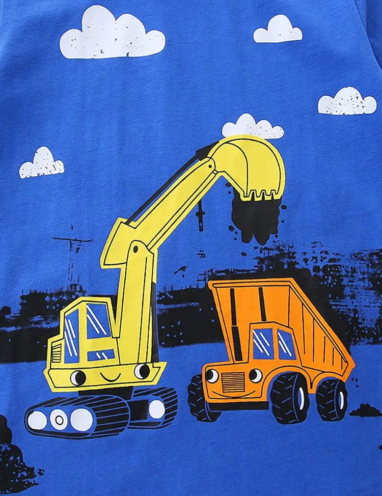 Construction Car Printed Short Sleeve T-Shirt