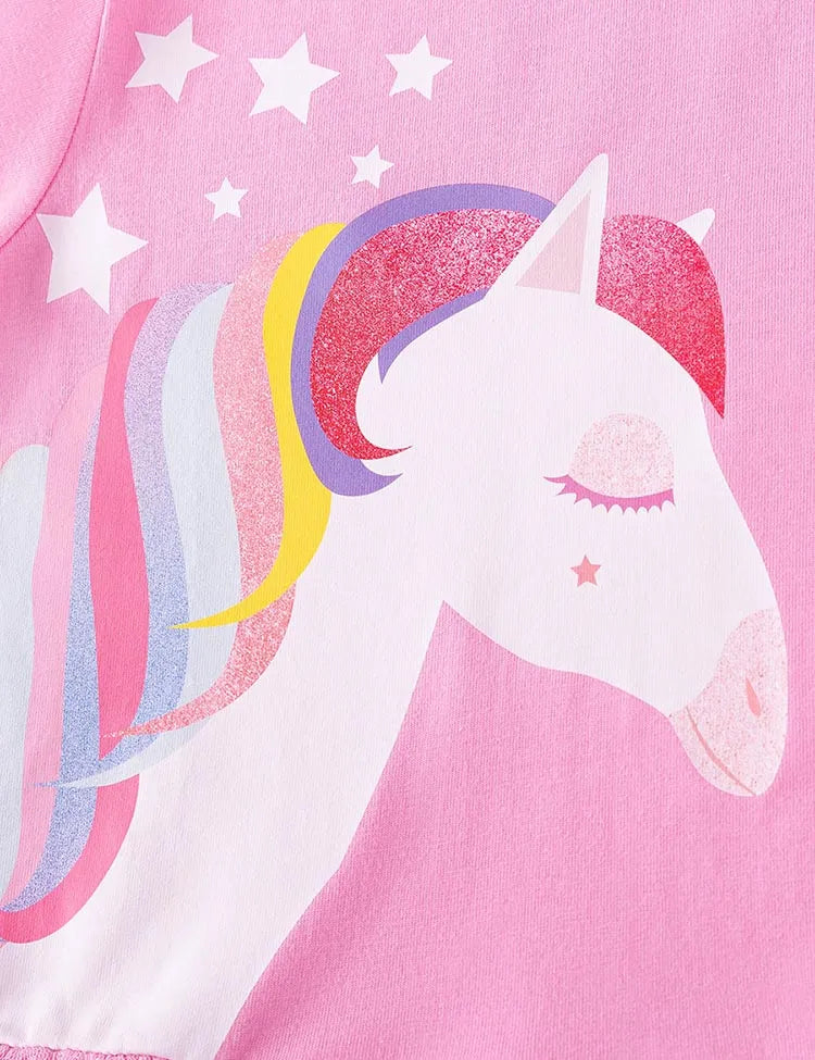 Unicorn Print Tulle Long Sleeve Dress