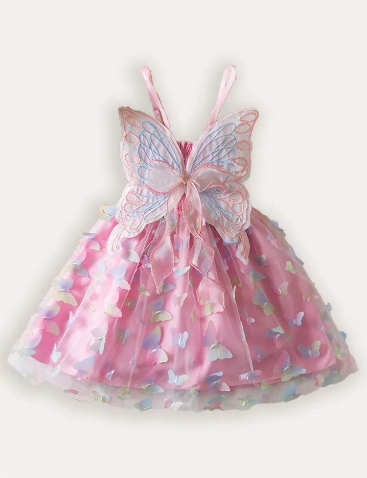 3D Butterfly Wings Colorful Tulle Suspender Dress