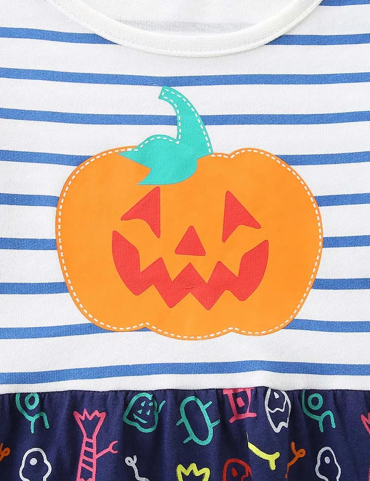 Halloween Pumpkin Appliqué Long Sleeves Dress
