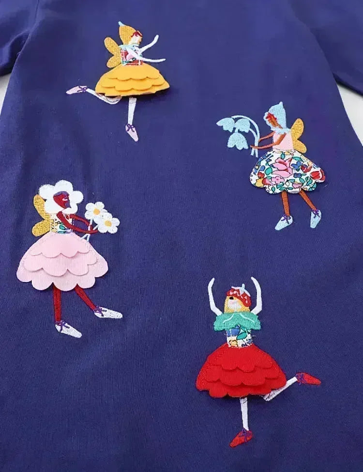 Cute Elf Appliqué Long Sleeve Dress