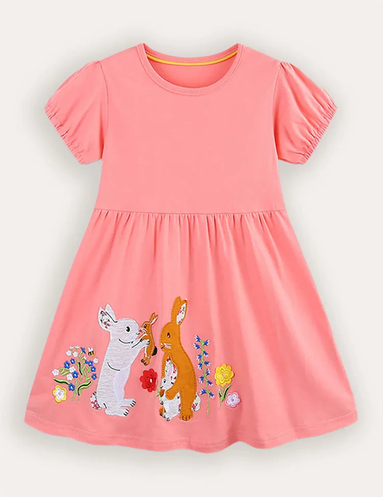 Cartoon Rabbit Applique Dress