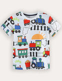 Cute Train Print Short-sleeved T-shirt