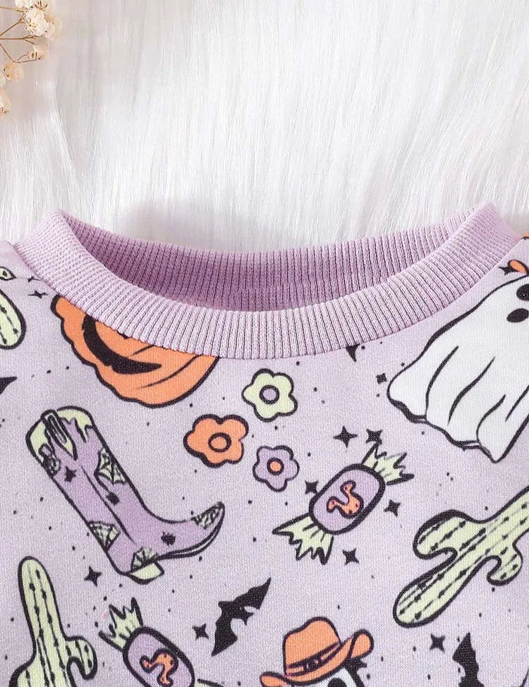 Halloween Pumpkin Print Long-sleeved Sweatshirt + Pants Set