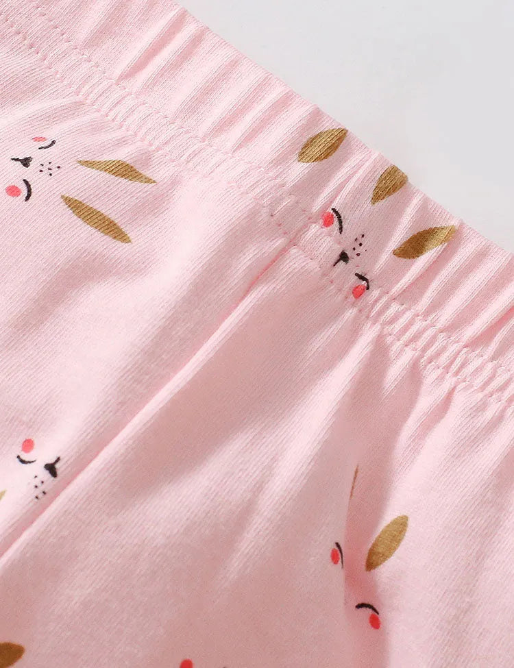 Cartoon Rabbit Applique Short Sleeve T-Shirt and Printed Leggings Set