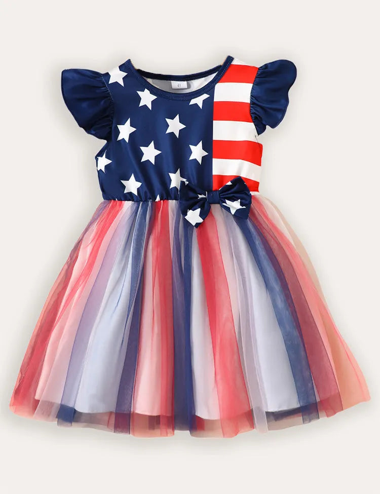 Independence Day Star Striped Bow Sleeveless Dress