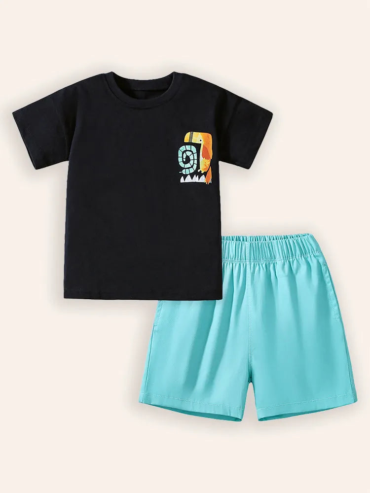 Cute Animal Print Short Sleeve T-Shirt and Shorts Set