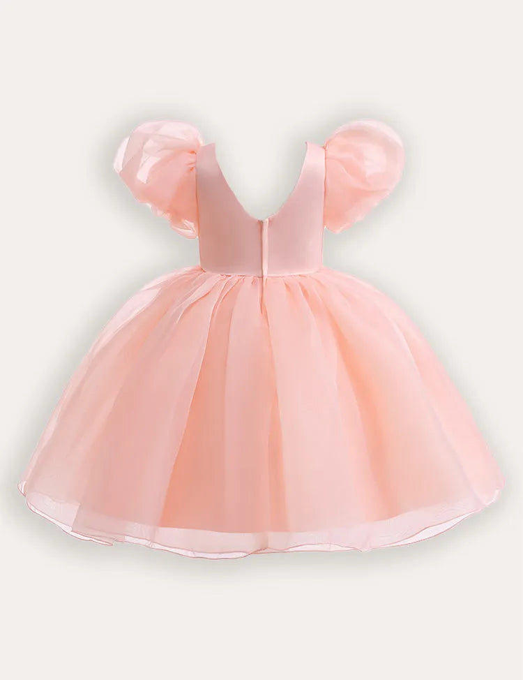 Bubble Sleeve Floral Tulle Party Dress