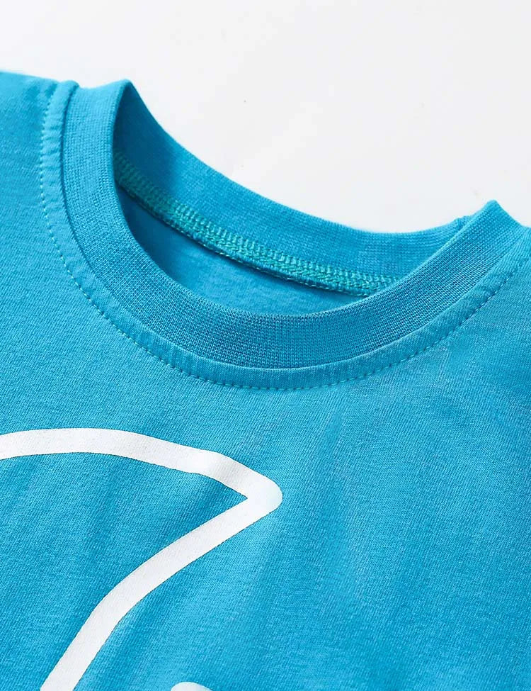 Cartoon Shark Print Short Sleeve T-Shirt and Shorts Set