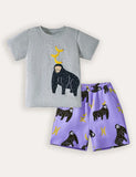 Orangutan Applique Short T-Shirt and Printed Shorts Set