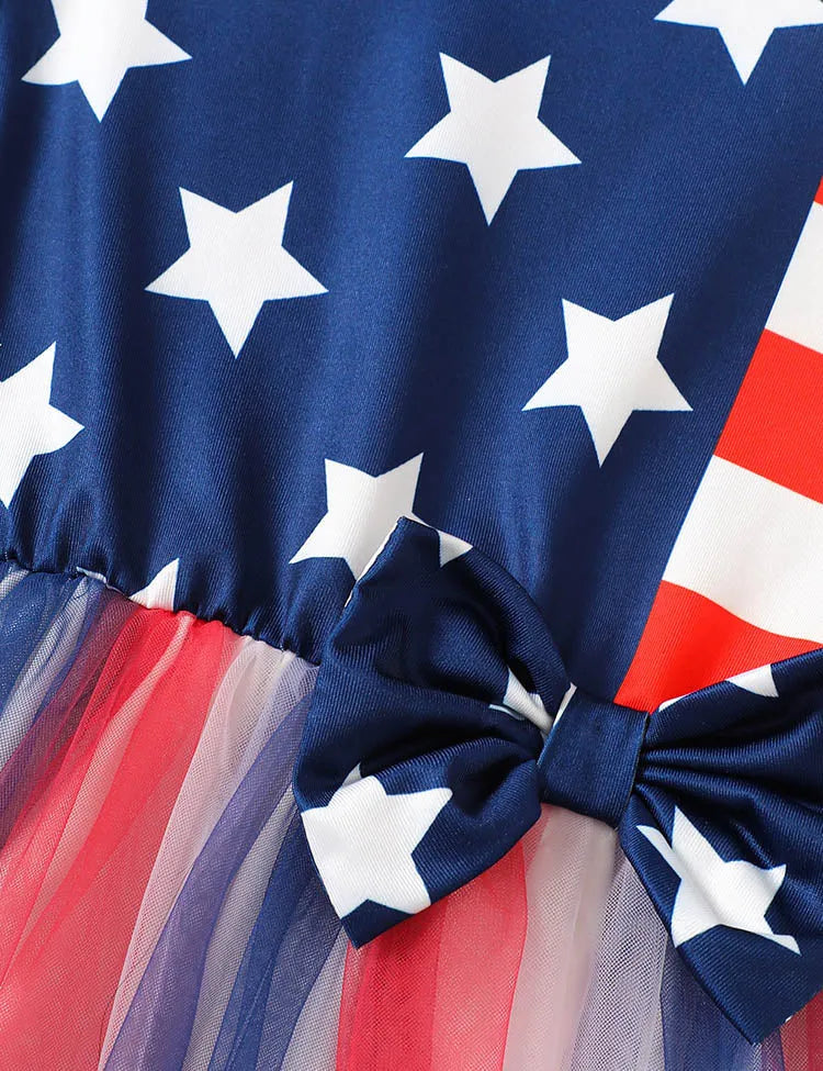 Independence Day Star Striped Bow Sleeveless Dress