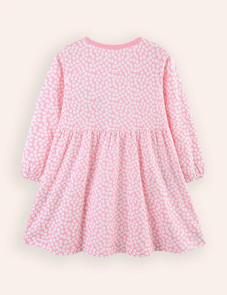 Flower Appliqué Long Sleeves Dress