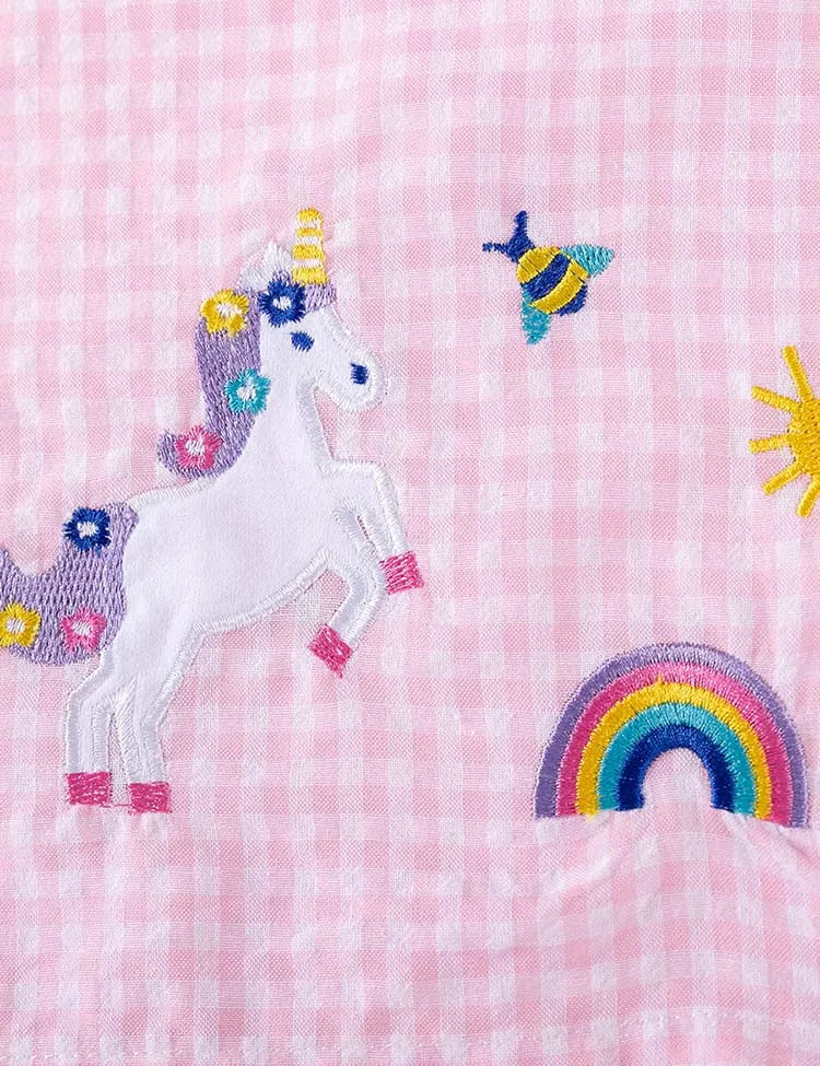 Rainbow Unicorn Applique Long Sleeves Dress