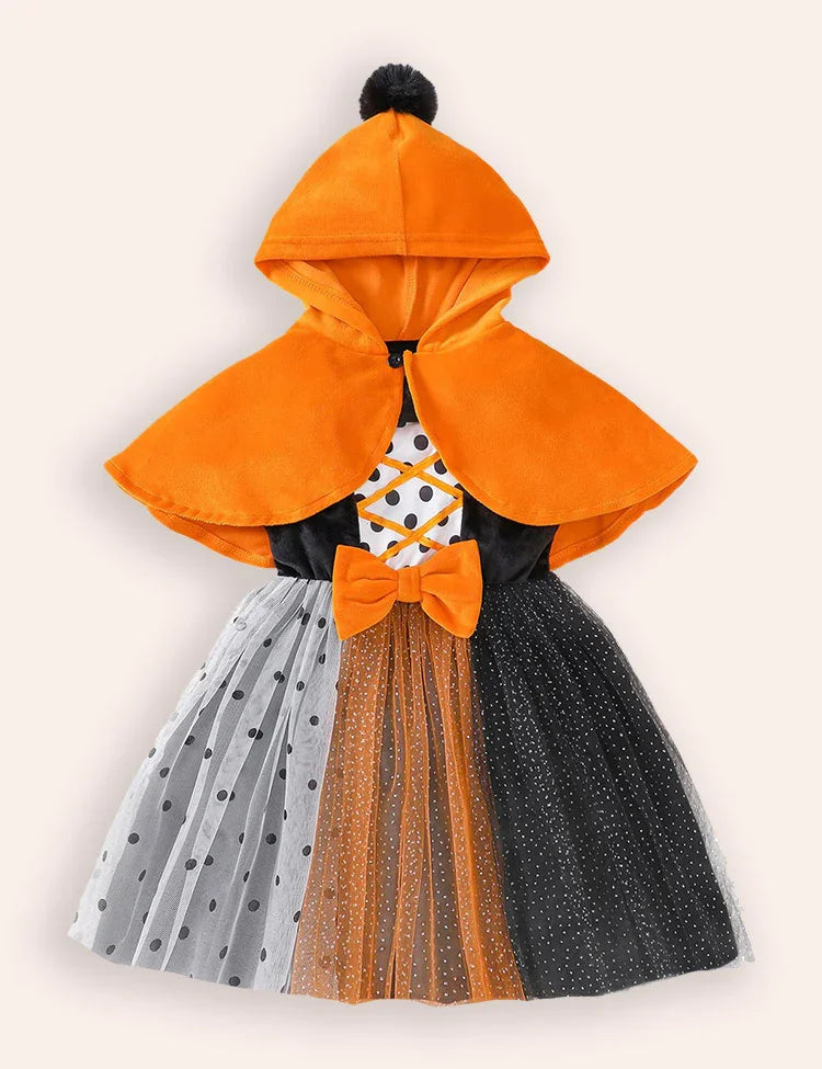 Halloween Polka Dot Tulle Dress Cape Two-piece Set